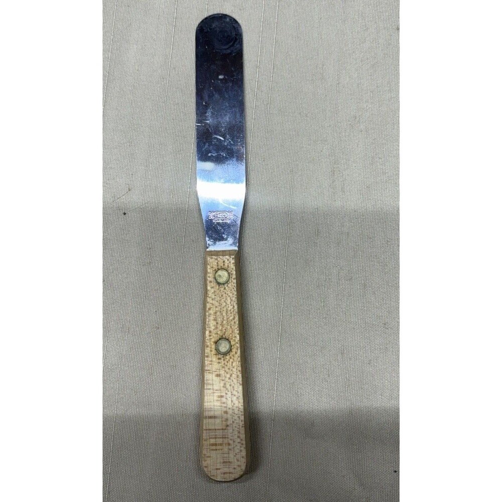 Vintage EKCO Stainless Steel Palette Spreader Knife Wood Handle Retro